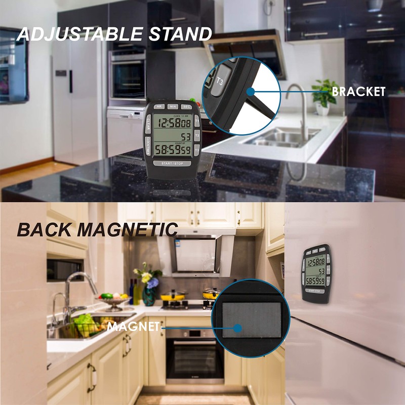 HonorMeet Digital Kitchen Triple Timer,Count-Down & Count-up Tracking,Loud Buzzer Reminder,Battery