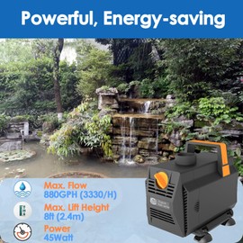 AquaMiracle 880GPH Submersible Water Pump Pond Pump(3330L/H, 45W), Water Fountain Pump Aquarium Water Pump with Flow Control for Fish Tank, Waterfall, Statuary, Filtration, Water feature, Hydroponics