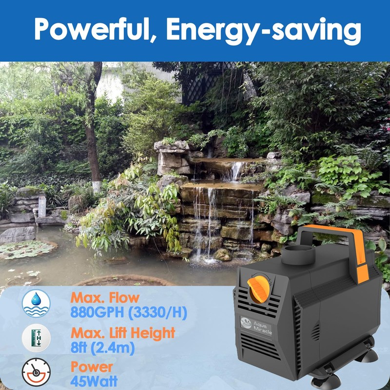 AquaMiracle 880GPH Submersible Water Pump Pond Pump(3330L/H, 45W), Water Fountain