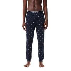 Lacoste Men's All Over Croc Print Pajama Pants, Navy Blue/White, Large