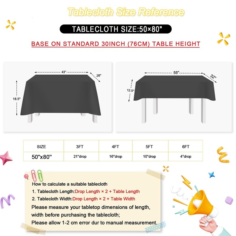 Tablecloth Black Sequins, 125 x 200 cm Rectangular Glitter Tablecloth,