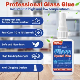 50g Large Glass Glue, Waterproof Adhesive for Glass Repair Super Quick Clear Super Heavy Duty Acrylic Glue, Glass to Glass Glue for Invisible Repair Mirror, Crystal, Jewelry, Rhinestone, Craft Glue
