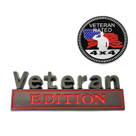 Pair Set Veteran Edition Rated 4x4 Emblem Metal Badge Nameplate Sticker Replacement for Universal Vehicle, Truck, SUV,Motorcycle, Rear Trunk Decals (Black Red)