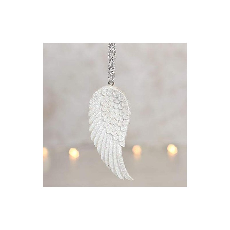 Stunning White Resin Glitter Angel Wing Hanging Decoration - 7.5cm