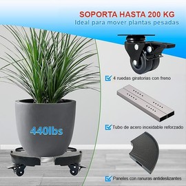 Ukipos Base para Maceta con Ruedas Soporte para Plantas Rodante Ajustable 40.1-51.8 cm, Capacidad, Porta Macetas y Base Maceta para Interior y Exterior