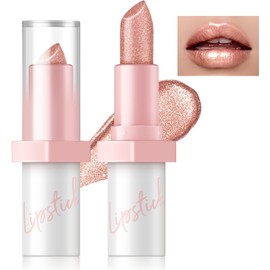 HOSAILY Labial Metálico Champán Con Glitter Para Mujer, De Larga Duración, Brillo Intenso, Textura Cremosa Tipo Diamante, A Prueba De Transferencia, Cobertura Total, Ligero, De Alto Impacto, Color De