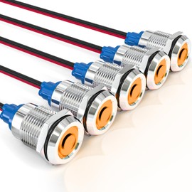 GASHER 5 PCS Energy Saving Indicator Light, LED Light 12V/24V/110V 20mA Panel Mount Light for Car Truck Boat Auto Part, Mounting Hole Size 12mm(1/2 inch) Yellow LED (24V)