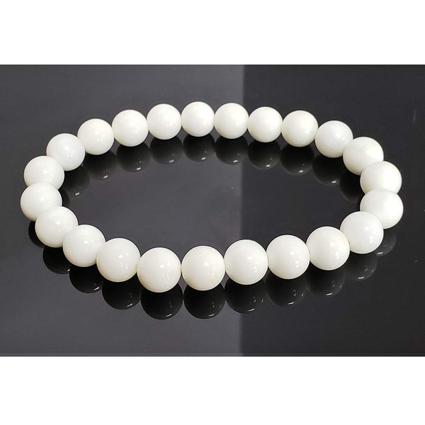 chengmu 8mm White Shell Stretch Bracelet Round Stone Beads Semi