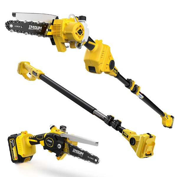 2-IN-1 Cordless Pole Saw & Mini Chainsaw, IMOUMLIVE Brushless Chainsaw, 6.9 LB Lightweight, 21V 3.0Ah Li-ion Battery, 6" Cutting with Oiling System, 15-Foot MAX Reach Pole Saw for Tree Trimming