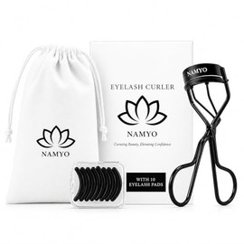 Rizador de pestañas con 10 recambios de silicona, herramienta de pestañas negras de grado de salón, sin pellizcos, rizo natural para todas las formas 