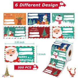 500 PCS Christmas Gift Tags Christmas Name Tags Stickers for Gifts Women Men Kids Christmas Decorations (2.95 x 1.6 Inch)