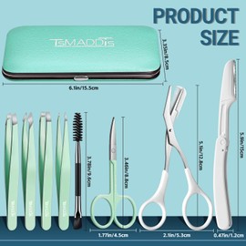 TsMADDTs Tweezers for Women, 8 in 1 Eyebrow Kit with Tweezers, Trimmer, Scissor, Razor, Brush with Travel Bag, Eyebrow Shaping Kit