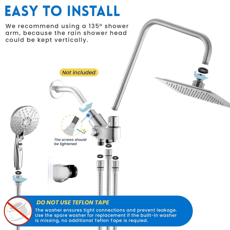 Ryamen Dual Shower Head Combo, 8'' High Pressure Rain Shower