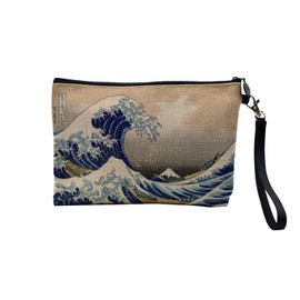 Tasche aus Leinen – Selection Plus schöne japanische Hokusai-Prägung japanische Illustration Antik Vintage 1800 – Kosmetiktasche aus Leinen in Leinenoptik – Kulturbeutel – Münztasche, Hoskuai Wave,