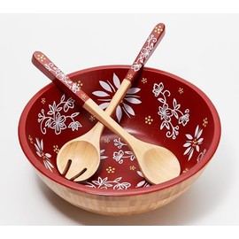 Temp-tations by Tara Temp-tations Bamboo Salad Bowl with Servers (Classic Red)