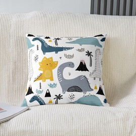 Dinosaur Cushion Covers 40 x 40 cm Children's Dino Cushion Cover Teenagers Boys Girls Kawaii Cute Cartoon Animal Pattern Cushion Cover Geometric Dinos Decor Decorative Cushion Sofa Cushion Set of 2