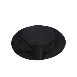 Black Wide Brim Church Derby Hat for Women Elegant Kentucky Fascinator with Bow,Tea Party Formal Cocktail Flat Top Hats