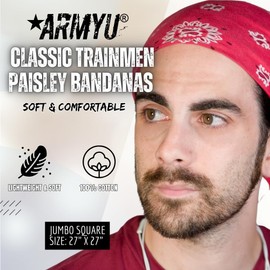 Trainmen Paisley 27" Jumbo Military Bandana Head Scarf Do-rag 100% Cotton Bandanna Face Cover 3-Pack (Light Blue)