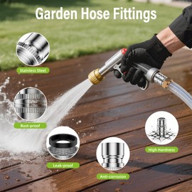 MENGBEI Garden Hose Quick Connect Fittings Set,3/4 Inch GHT Stainless Steel Water Hose Quick Connect for Garden Hoses,Faucet,Sprinklers,Spray,Durable Male To Female Hose Adapter(1 Female+ 1 Male)