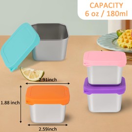 Jagney 6oz Stainless Steel Sauce Containers with Lids, Leakproof Reusable Salad Dressing Containers for Lunch Boxes Picnics Travel, Dishwasher Safe Food Storage. 6 pcs