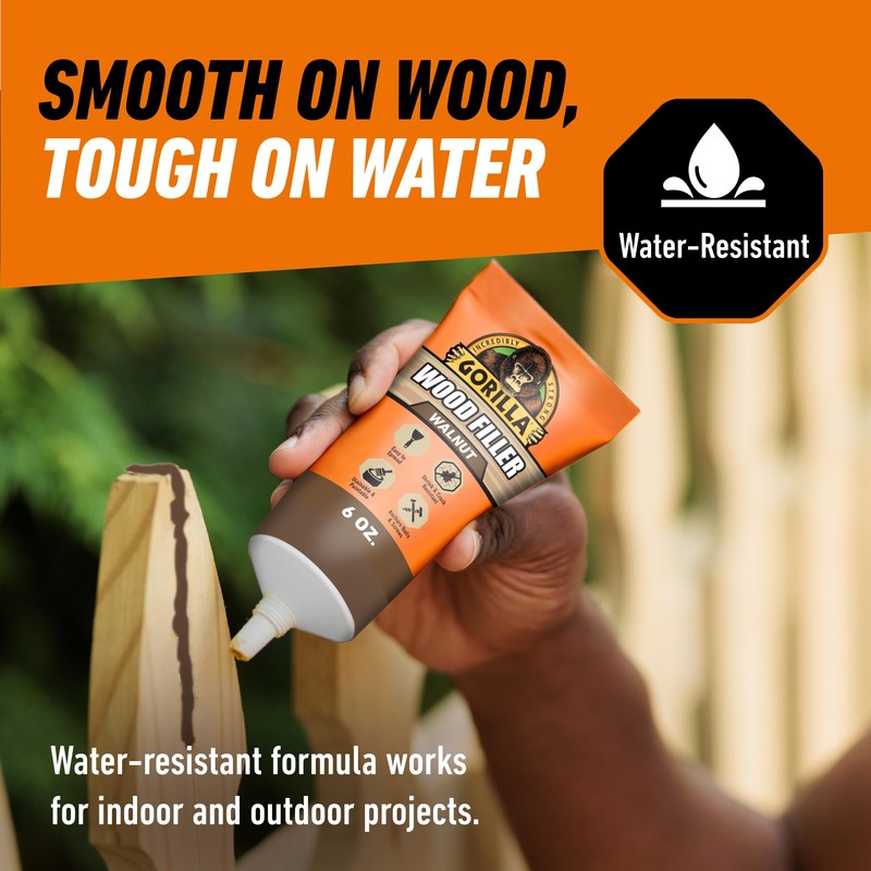 Gorilla All Purpose Wood Filler, Walnut Color, 6 Ounce Tube