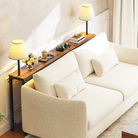 YATINEY Console Table with Light, Narrow Entryway Table, Behind Couch Table with 3 Color Temperatures Led Bulb, Metal Frame, for Entrance, Hallway, Foyer, Rustic Brown and Black CT75DBR