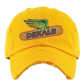 ALLNTRENDS Dekalb Corn Hat Distressed Dad Hat Buckle Cap (Gold)