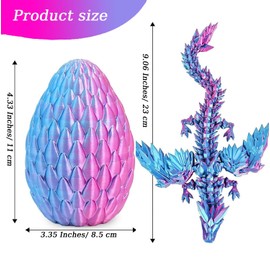 3D Printed Dragon in Egg - Detachable Winged Dragon Inside, Fully Articulated Crystal Figurine for Christmas Easter Birthdays, Executive Desk Decor (Purple)