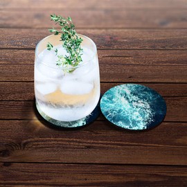 CARIBOU Coasters , Blue Ocean Wave Design Absorbent ROUND Fabric Felt Neoprene Car Coasters for Drinks, 2pcs Set