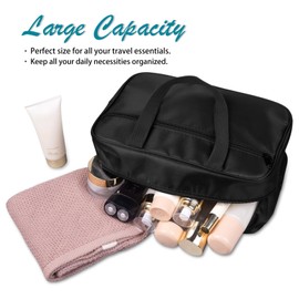 FITDON Full Size Toiletry Bag Large Travel Wash Bag, Portable Makeup Bag Organizer Shaving Gym Shower Bathroom Bag, Black