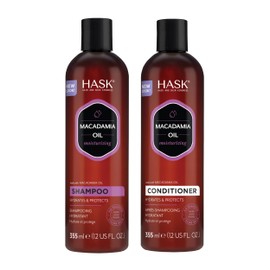 HASK Macadamia Oil Moisturizing Shampoo + Conditioner Set | For All Hair Types, Sulfate-Free, Paraben-Free, Gluten-Free, Cruelty-Free, Color Safe | 12oz each