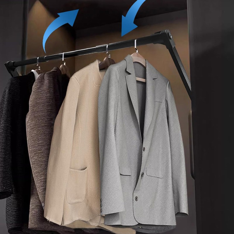 HOWHY Pull Down Closet Rod - Adjustable Side Mounted Closet