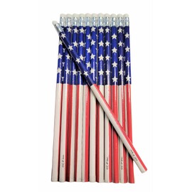 Zugar Land Vintage Look American US Flag #2 Lead Wooden 7.5" Pencils (Patriotic USA) Party Favor Stationery Printed Bones (36)