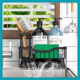 SWILLE Sink Organiser, Kitchen Organiser Stainless Steel with Self-Draining Drain Tray for Sponge Holder, Towel Holder, Dish Cloth Holder, Super Organiser for Kitchen and Bathroom