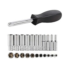 BE-TOOL Driver Socket Sets 12PCS 4-14mm 1/4" Hexagon Socket Deep Socket Sets with Ratchet Spanner for Bike Bicycle Repairing (5cm)