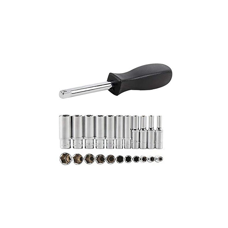 BE-TOOL Driver Socket Sets 12PCS 4-14mm 1/4" Hexagon Socket Deep