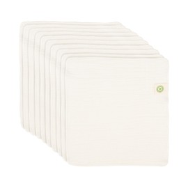 Organic Cotton Reusable Baby Wipes - 10 Pack, Washable, Unbleached, Undyed, All-Natural, Toxic-free White Muslin Washcloths - Soft and Gentle Cotton Cloth Gauze Weave Wash Cloth for Newborn - 10 Pack
