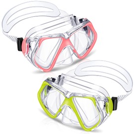 Weewooday 2 Pcs Swimming Goggles with Nose Cover Tempered Glass Diving Mask 180° clear View Goggle Swim Snorkel Goggle for Adults Youth(Yellow, Pink)
