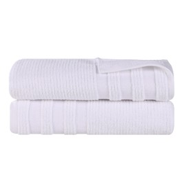 Superior Cotton Bath Sheet Set, Zero Twist, Ribbed Geometric, Oversized Large Absorbent Body Towels, Luxury Soft Quick Dry, Shower, Spa, Hotel, Pool, Guest Bathroom, Home Essentials, Set of 2, White