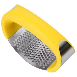 Angel's Peel Lounge Stainless Steel Garlic Press Rocker Set with Silicone Garlic Peeler & Cleaning Brush – Garlic Chopper, Mincer, Grater, Crusher – Easy for Crushed Cloves – Rust-Resistant, Yellow