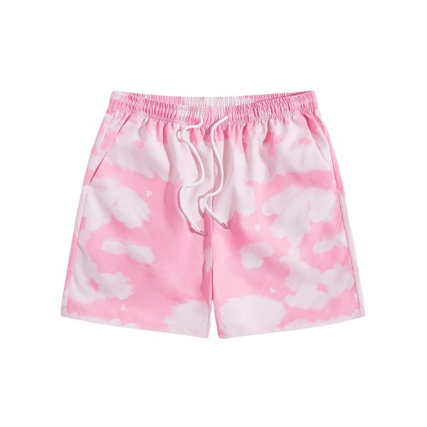 OYOANGLE Men's Graphic Print Drawstring Elastic Waist Shorts Casual Tie