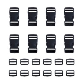 Zucosue 8 Pack Buckle Quick Side Release Buckle, Heavy Duty Straps Buckles, Heavy Duty Plastic Replacement and 16 pcs Tri-Glide Slide Fit 1" Nylon Web Belt （black）