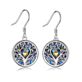 VONALA 925 Sterling Silver Vintage Earrings Hanging with Abalone Boho Dangle Drop Earrings Jewellery Gifts for Women Girls, Sterling Silver