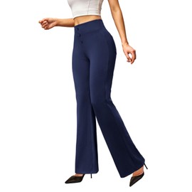 keriffe Womens Bootcut Dress Pants High Waist Stretchy Business Work Casual Trousers with Back Pockets Office Slacks Navy Blue