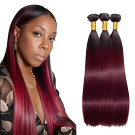 BilltiiWW Ombre Burgundy Bundles 1B99j Straight Bundles Black and Burgundy two tone Brazilian Human Hair Weave Soft and Silky for Women 20 22 24 Inch