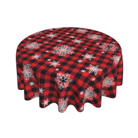 Christmas Tablecloth Buffalo Plaid Snowflake Tablecloth Round Tablecloth 60 Inch Washable Table Covers Reused Tablecloth Home Parties Holiday Dinner Party Kitchen Dining Room Decoration