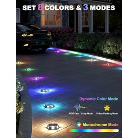 VOLISUN Solar Driveway Dock Deck Markers Marine Lights 8 Pack,9 Colors in 1 Led IP67 Waterproof Outdoor Warning Step Lights for Driveway Sidewalk Walkway Pathway RGB