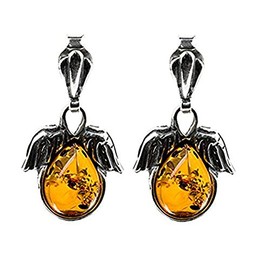 Amber by Graciana LLC. Sterling Silver Amber Drop Stud Earrings