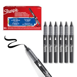 Sharpie Creative Marker Acrylic Paint Pens | Brush Tip Water-Based Paint Markers | Black | No-Bleed Ink Writes on Most Surfaces | School & Revision Supplies | 6 Count