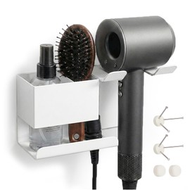 Recovery Me 【Rental OK】 Storage-equipped Dryer Holder, Dryer Storage, Wall-mounted, Screw-fixed, Rental Dryer Storage Case, Dryer Storage Box, Dryer Storage, Wall Hook, Basket (White)